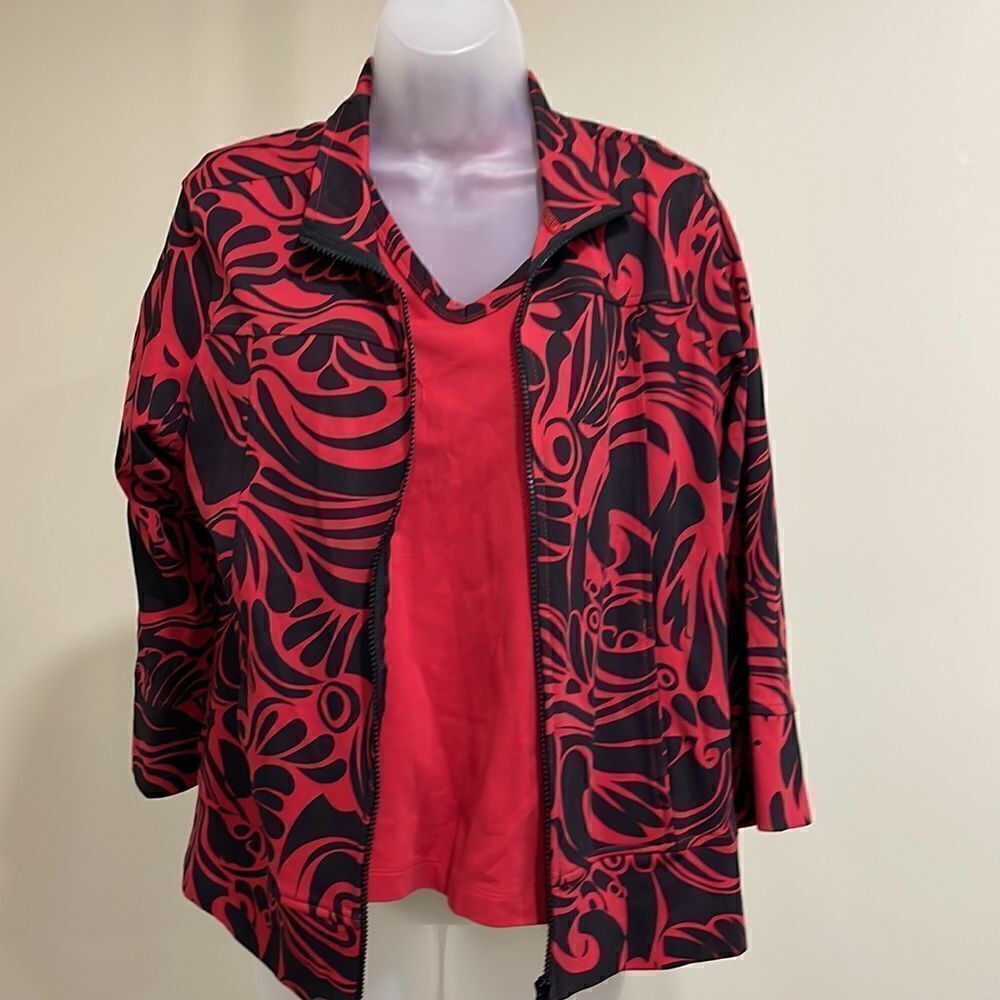 NWOT Ann Trinity Red/Black 2 piece jacket & shirt.  Size M med 8/10 100% cotton